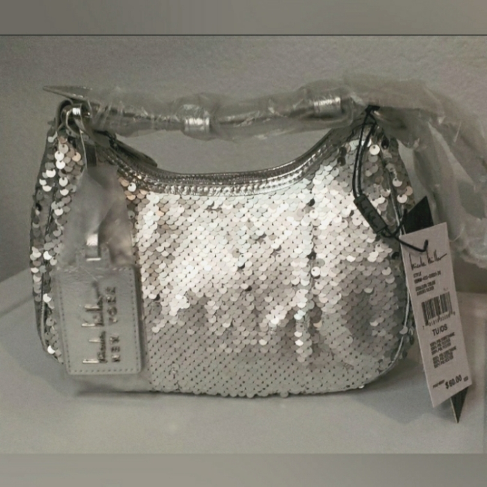 NWT Silver Sequin Nicole Miller Shoulder Bag
